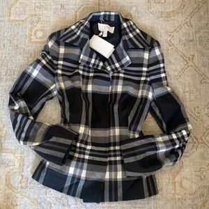 Hugo Boss Jasanda Check Peplum Stretch Wool Jacket